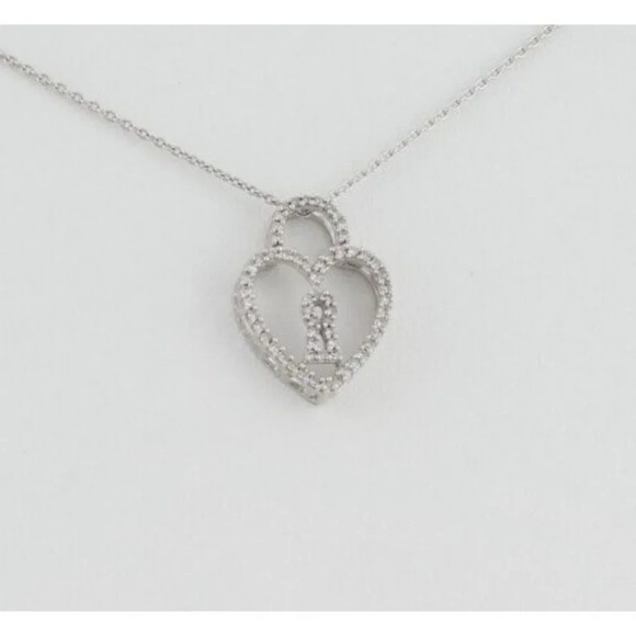 10k White Gold .25 Carat Diamond Key Heart Pendant 14k White Gold Chain 14"-20" - Picture 4 of 8